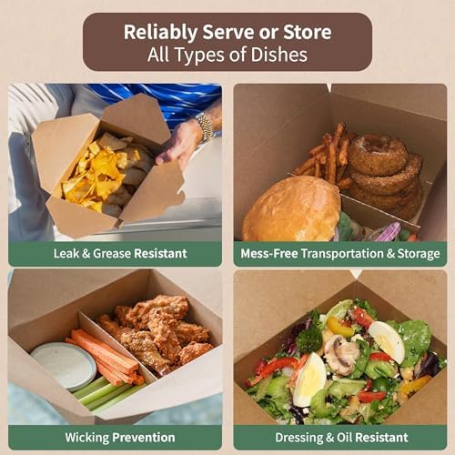 FC Meyer MeyerPak #3 w/ 2-Cell Wing Divider Combo Pack, Leak & Grease Resistant Take Out Boxes, Disposable To Go Food Containers, 7 3⁄4” x 5 1⁄2” x 2 1⁄2“, Kraft, Pack of 50 - Image 5