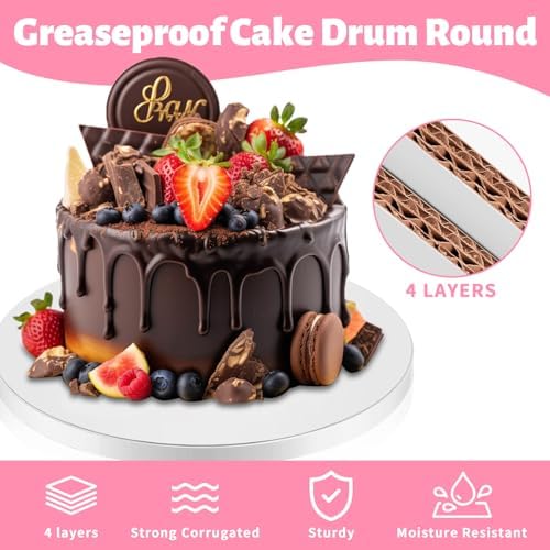 10 Inch Cake Board Drums Round, 12-Pack, White, Sturdy 1/2" Thick Heavy Or Multi-Tiered Cakes for Bithday Wedding Party. (10inch(12pack)) - Image 3