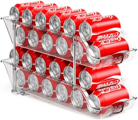 Sotfamily Stackable Soda Can Organizer for Pantry or Fridge, Holds 24 Cans | Heavy-Duty, Clear PET, Space-Saving Drink Organizer, Gravity Rolling, Pop can & Food can Dispenser/Storage/Container by Sotfamily