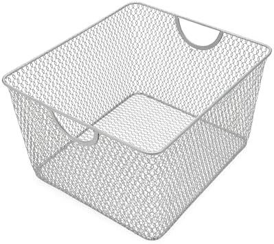YBM Home Kitchen Pantry Organizer Wire Basket for Shelves, Cabinets, Pantry, Countertop, Mesh Open Storage Bin Metal Basket for Organizing Food Supplies 10” x 9” x 6” Pack of 1, Silver by YBMHome