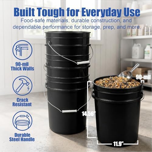 ePackageSupply 5 Gallon Bucket - Food Grade w/Lid BPA-Free, Black/Black, 1 | Airtight Gamma Seal Screw-On Lid, Heavy-Duty 90 Mil HDPE Plastic, Food Safe and Durable Container, Bulk Storage, Made in USA - Image 4
