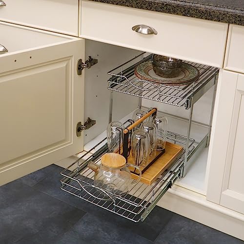 Sikarou Pull Out Cabinet Organizer 23"W 21"D 2-Tier Slide Out Storage Shelf - Image 5