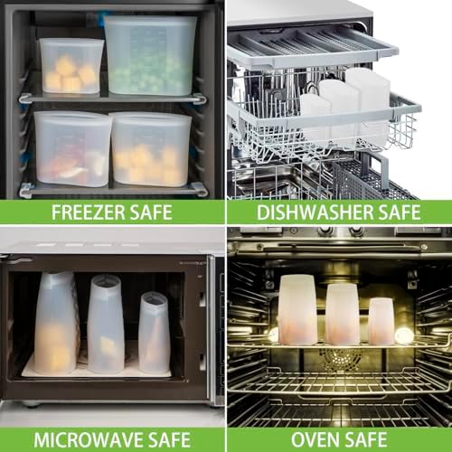 100% Silicone Reusable Storage Bag, 9 Pack Stand-Up Wide-Mouth Zip-Lock Food Storage Bags, Easy-Fill Easy-Open Easy-Clean Space-Saving, Microwave & Dishwasher Safe, 3 M/3 S/3 XS, Translucent - Image 6