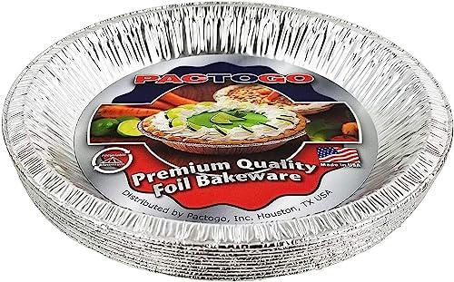 PACTOGO Aluminum Foil Pie Pan (Actual Top-Out 9-5/8 Inches - Top-In 8-3/4 Inches - Vertical Depth 1-3/16 Inches) - Disposable Baking Tin Plates (Pack of 25) by PACTOGO
