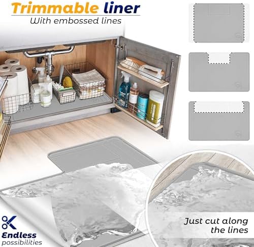 The Original Under Sink Mat - Silicone Waterproof mat, Trimmable, Easy to Clean, Kitchen cabinet liner, Under sink protector mats, Drip Tray with Lip - 34" x 22" or smaller - Image 6