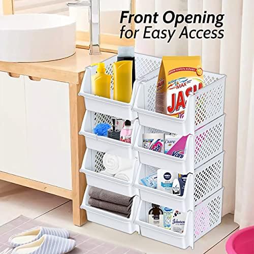 Skywin Stackable Storage Bins Open Front for Pantry Storage, 8 Pack - White - Image 6