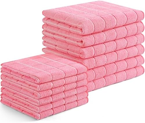 Homaxy Microfiber Kitchen Towels and Dishcloths Sets, 12 Pack, Pink by Homaxy