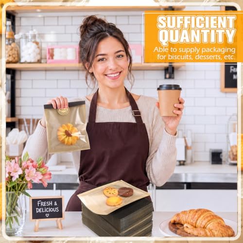 Fullhawl 360 Pcs Heat Sealable Bakery Cookie Bags with Window 5.1x7.5 Inch Grease Resistant Kraft Bakery Pastry Bags with Thank You Stickers for Packaging Donut Bread Good Sandwich Baked Treat (Black) - Image 4