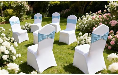 100 Pack Baby Blue Chair Sashes, Light Blue Chair Bands Bows Ties for Wedding Party Baby Shower Birthday Folding Chair Covers Decor - Image 2