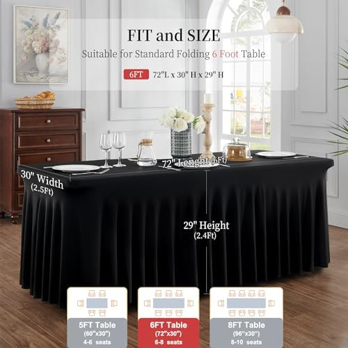 leegleri 8 Pack Black Spandex Table Cloths for 6 Foot Rectangle Tables, Wrinkle Free Stretch Fitted Tablecloths 6ft, Black Banquet Tablecloth with Skirt for Parties Weddings Birthday - Image 4