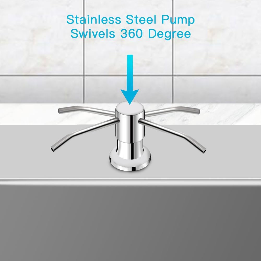 Dish Soap Dispenser for Kitchen Sink, Countertop Sink Soap Dispenser Water Pump with 47” No-Spill Extension Tube Kit Design for Kitchen Bathroom, No More Refills （Chrome）