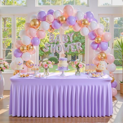 Lavender Spandex Tablecloths for Rectangle Tables Light Purple Stretch Table Cloth Rectangle 6ft Lilac Elastic Fitted Table Cover with Skirt for Wedding Birthday Party Banquet Baby Shower Buffet by Suppromo