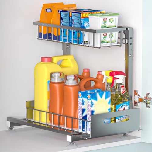 Saydear L-Shaped Under Sink Organizer, 2-Tier Pull-out Cabinet Rack 1-Pack by Saydear