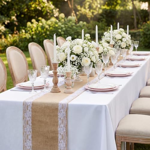 Tatuo 12 Pcs Burlap Table Runners with Lace 12 X 72 Rustic Jute,Elegant - Image 4
