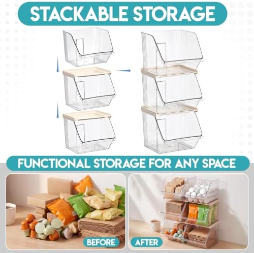 9 Pcs Clear Plastic Storage Bins Stackable Pantry Storage Organizer Kitchen Cabinet Organizers Ideal Containers for Tea Sugar Bag Coffee Pod Office Fridge Caddy - Image 4