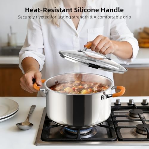 Ciwete Stainless Steel Stock Pot, 5.2 Quart Soup Pot with Lid, Heavy-Duty Thick Bottom Induction Cooking Pot for Pasta, Stew & Simmering, Even Heating, Compatible with All Cooktops, Dishwasher Safe - Image 5