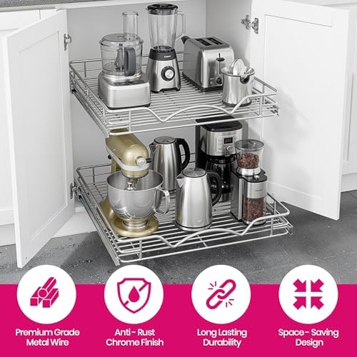 2-Tier Pull-Out Cabinet Organizer for Kitchen, 14" W x 21”D x 16.5" H - Image 4