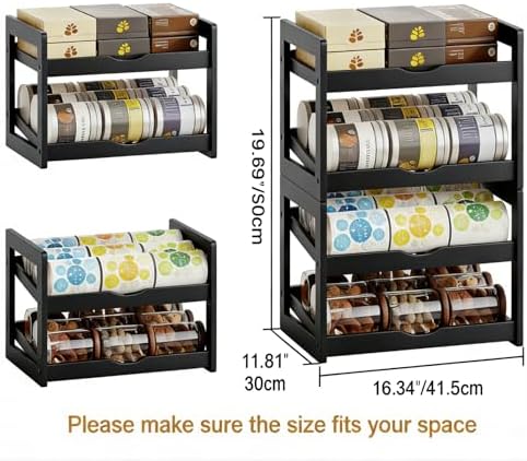 BAMBANG Can Organizer for Pantry, Detachable Bamboo 4 Tier Stackable Can Food Storage Rack, Rolling Soda Can Dispenser Can Holders for Cabinet, Holds Up to 48 Cans, Black - Image 2
