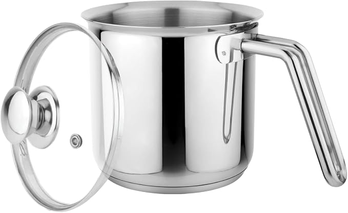 Prabha Stainless Steel Milk Pot with Handle 17cm 2.5 Litre | Milk Boiler Glass Lid Steam Vent | Kitchen Tea Container Water Boiling | Coffee/Milk Warmer, Even & Faster Heating | Induction & Gas Stove by Unknown