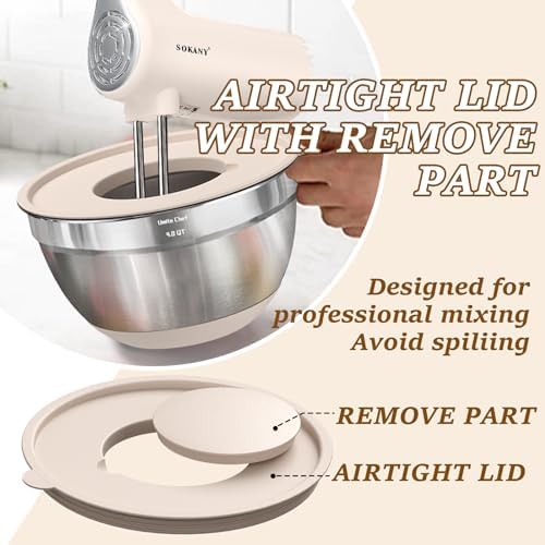Umite Chef Mixing Bowls with Airtight Lids Set, 8PCS Stainless Steel Nesting Bowls with Grater Attachments, Non-Slip Bottoms, 5, 4, 3.5, 2, 1.5QT for Mixing & Serving - Image 6