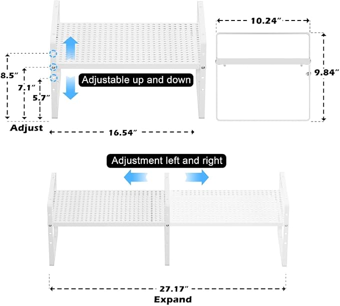 Expandable Cabinet Shelf Rack, Large Kitchen Cupboard Organizer Stackable Cabinet Pantry Shelf, Organization and Storage for Kitchen Bathroom, Metal Plate, White, 3 Pack - Image 3