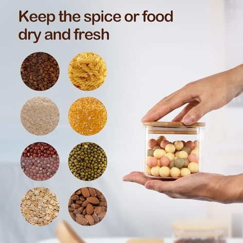 D2scrma 22oz Airtight Square Spice Containers with Bamboo Lid Set of 6 (650ml) Kitchen Pantry Organization Jar Stackable Spice Jar, for Sugar, Tea, Cookies and Coffee beans (‎with Black Lable) - Image 4