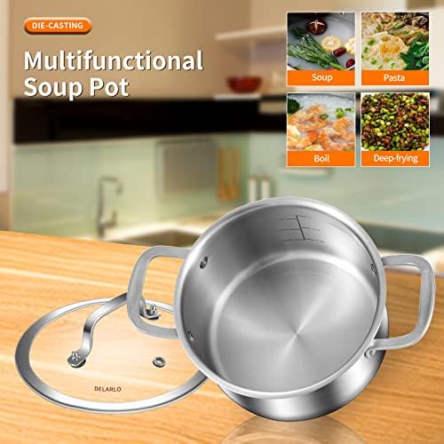 DELARLO Whole Body Tri-ply Stainless Steel Stock Pot with Lid 3.5QT, Cooking Pot Food Grade Cookware, Durable Soup Pot with Glass Lid,Suitable for All stoves, Dishwasher Safe - Image 5