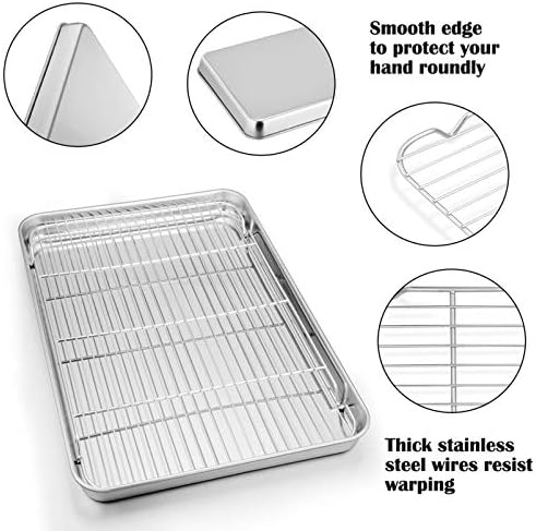P&P CHEF 19.6 Inch Baking Sheet with Rack Set, Pans with Flat Racks | 2 Baking Sheets + 2 Cooling Wire Racks, Dishwasher & Oven Safe, Non-toxic & Lasting Use, Fit for Regular Oven - Image 4
