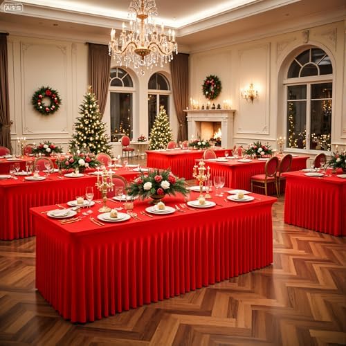 Suppromo 6 Pack 6ft Red Spandex Table Cloths for Rectangle Tables Wrinkle Free Red Tablecloths Rectangle Stretch Fitted Table Cover with Skirt for Birthday Party Baby Shower Wedding Banquet Buffet - Image 2