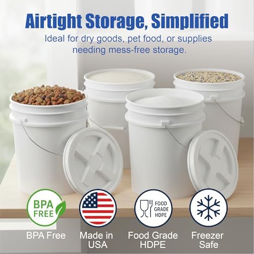 ePackageSupply 5 Gallon Bucket - Food Grade w/Lid BPA-Free, White/White, 6 | Airtight Gamma Seal Screw-On Lid, Heavy-Duty 90 Mil HDPE Plastic, Food Safe and Durable Container, Bulk Storage, Made in USA - Image 2