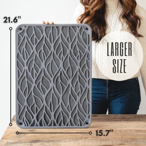 Stone Drying Mat for Kitchen Counter - 21.6"x15.7" Eco-Friendly Diatomaceous Earth Stone Dish Drying Mat with Trendy Silicone Topper & Legs for Airflow - Large Kitchen Stone Mat - Image 3