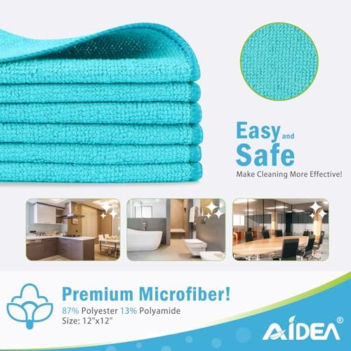 AIDEA Blue Microfiber Cleaning Cloth-50PK, Cleaning Rags 12"x 12" Absorbent - Image 2