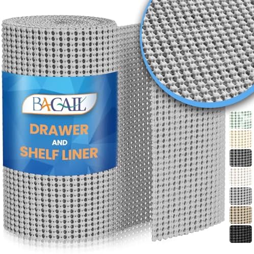 BAGAIL Non-Adhesive Shelf Liner, Thick Strong Grip Drawer Liners for Kitchen Cabinets, Heavy-Duty Easy Cut Cabinet Liners for Shelves, Pantry, Bathroom Cupboards - 12" x 20FT, LightGrey by BAGAILBASICS