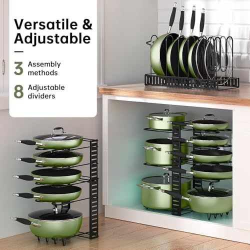 MUDEELA 8-Tier Adjustable Pots and Pans Organizer Rack under Cabinet, Blcak - Image 2
