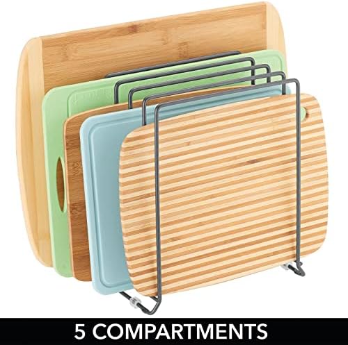 mDesign X-Large Steel Storage Tray Organizer Rack for Kitchen Cabinet, Divided Holder - 5 Slots for Skillets, Frying Pan, Pot Lids, Cutting Board, Baking Sheets, Concerto Collection, 2 Pack, Dark Gray - Image 5