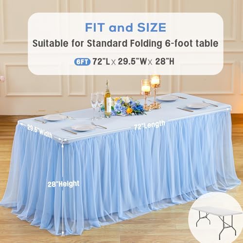 4 Pack 6ft Baby Blue Tulle Tablecloths for Rectangle Tables 72 x 30 Inch Rectangular Table Cloth Wrinkle Free Table Cover with Tutu Skirt for Baby Shower Birthday Party Banquet Buffet Cake Decorations - Image 6