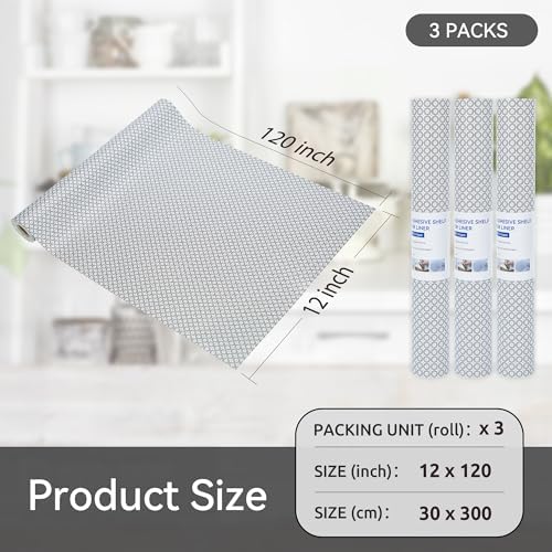 FIFTY FEET 12"x120" Non-Adhesive Shelf Liner for Kitchen Cabinets and Drawers, Washable Non-Slip PVC Cabinet Liner (Black Circle)(3 Roll) - Image 5