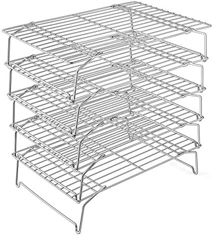 P&P CHEF 5-Tier Stainless Steel Cooling Rack, 15" x 10", Silver | Stackable Baking Cooking Racks for Cooling Roasting Grilling, Collapsible & Heavy Duty, Oven Safe & Easy Clean by PPCHEF