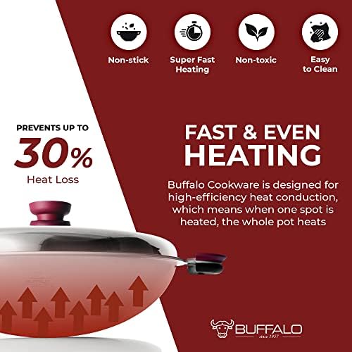 BUFFALO Stainless Steel Wok Pan with Lid Round Bottom 14 inch (35cm) Stir Frying Pan Tri-Ply Nonstick Cookware - Double Handle Cooking Pot for Induction/Electric/Gas Stoves + Wok Ring - Image 5
