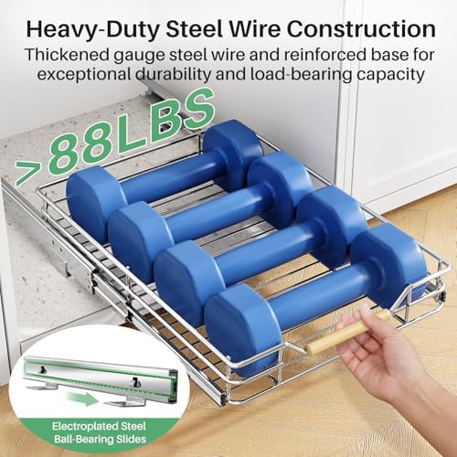 Pull out Cabinet Organizer, 12"W X 21"D, Heavy Duty Smooth Sliding Under Cabinet Shelves for Pots and Pans, Full-Extension Roll out Drawers, Slide out Organization for Home Kitchen Pantry - Image 5