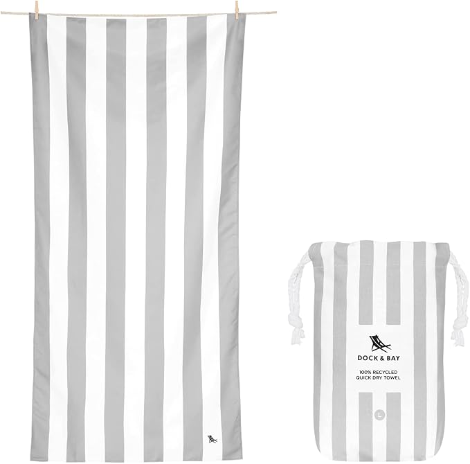 Dock & Bay Beach Towel - Quick Dry, Sand Free - Compact, Lightweight - 100% Recycled - Includes Bag - Cabana Light - Goa Grey - Large (160x90cm, 63x35) by DockBay