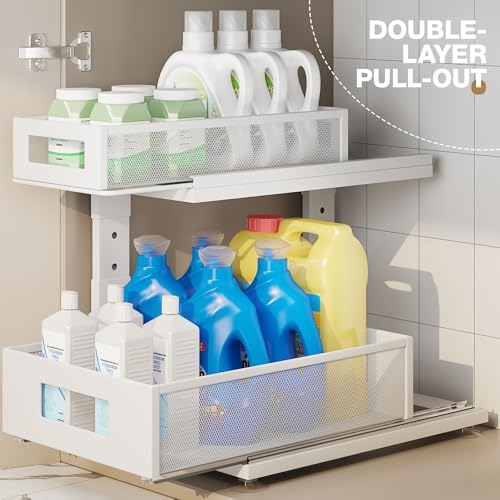 2 Pack Under Sink Organizer With Next-Gen Ball-Bearing Slides,2-Tier Pull Out Cabinet Storage,Height Adjustable Drawer Shelf for Bathroom,Kitchen,Laundry,Cabinet,Pantry(Patent Pending) - Image 4