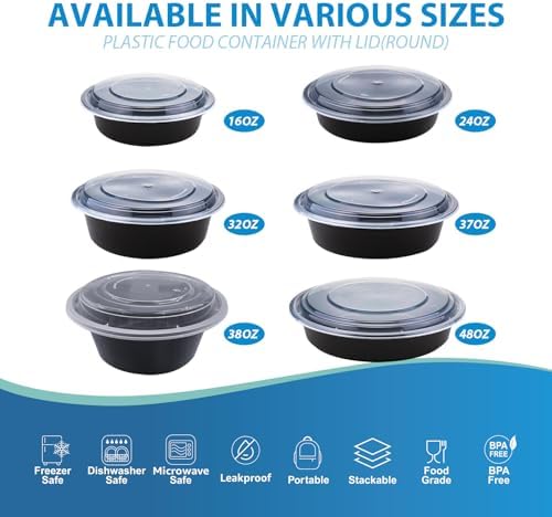 150 Sets 24 oz Disposable Meal Prep Containers with Leak proof Lids | Disposable Round Take Out, Leakproof Lids, BPA Free, Microwave/Dishwasher/Freezer Safe, Reusable Plastic - Image 6