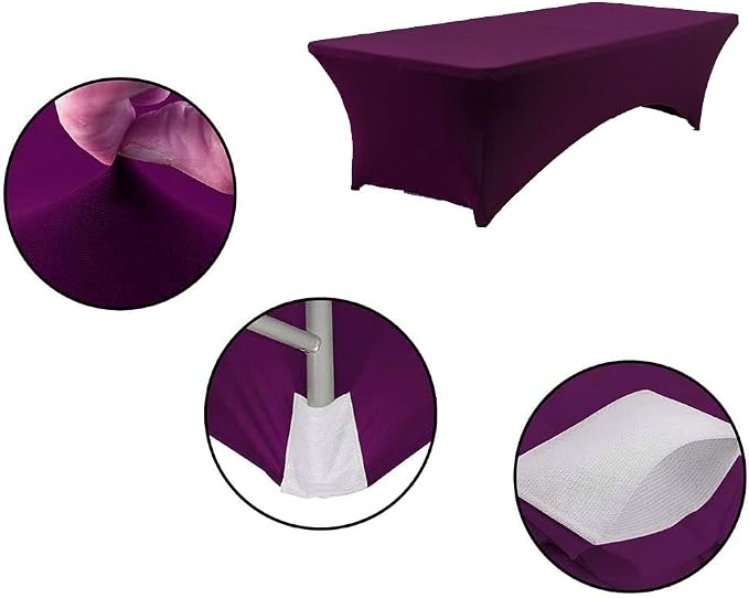 MDS® Pack of 2 Spandex Tablecloth 4FT Tight Fitted Stretch Table Cover – Washable Wrinkle-Free Reusable Elastic Patio Tablecloth for Wedding, Party, Banquet, Trade Show, Event Décor - Eggplant - Image 4
