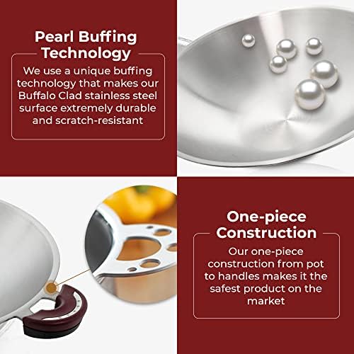 BUFFALO Stainless Steel Wok Pan with Lid Round Bottom 15 inch (38cm) - Stir Frying Pan Tri-Ply Nonstick Cookware - Double Handle Cooking Pot for Induction/Electric/Gas Stoves + Wok Ring - Image 3