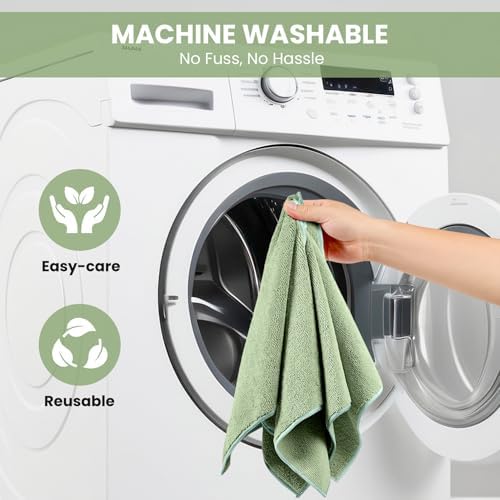 SIFANGKE Microfiber Cleaning Cloth, 12 Pack Green Cleaning Rags for Housekeeping, Reusable Microfiber Towels for Car, Kitchen, Bathroom and Household Cleaning Supplies, 11.8"X11.8" - Image 7