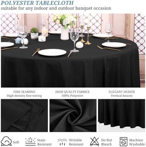 10 Pack Black Round Tablecloths,132 Inch Polyester Table Cloth - Image 6