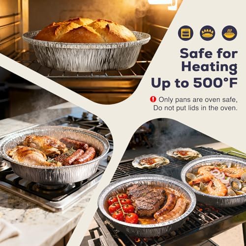Fit Meal Prep 50 Pack 8” Round Aluminum Foil Pans with Lids, 8 inch Take Out Containers with Cardboard Covers for Freshness, Heavy Duty Disposable Baking Pie Pan for Cooking, Freezer & Oven Safe - Image 6