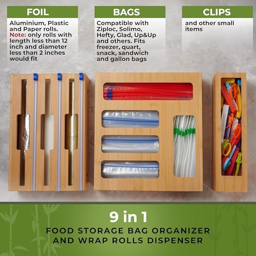 Kitchen Drawer Organizer, 9" 1 Sandwich Storage Bag Organizer & Foil Wrap - Image 4