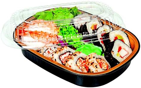 Small 23 oz. Black & Gold Aluminum Foil Smooth-Wall Pan with Clear Dome Lid - For Meal Prep Microwaveable Disposable Heavy Duty (Pack of 100 Sets) by PACTOGO